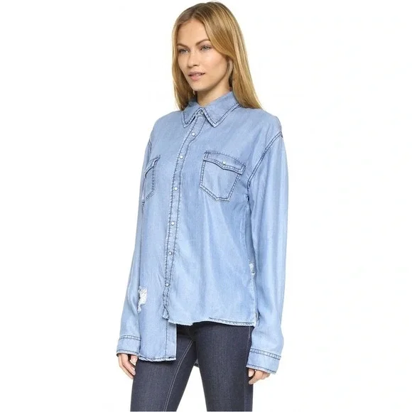 One Teaspoon Button Down Shirt Denim Jean Chambray Dallas Tencel Size XXS - Picture 7 of 16